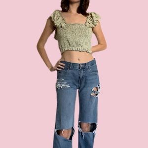 ditsy mint floral crop top
